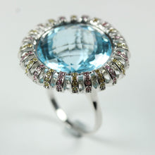 Swiss Blue Topaz, Pink and Yellow Sapphire Ring