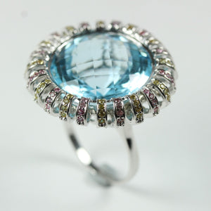 Swiss Blue Topaz, Pink and Yellow Sapphire Ring