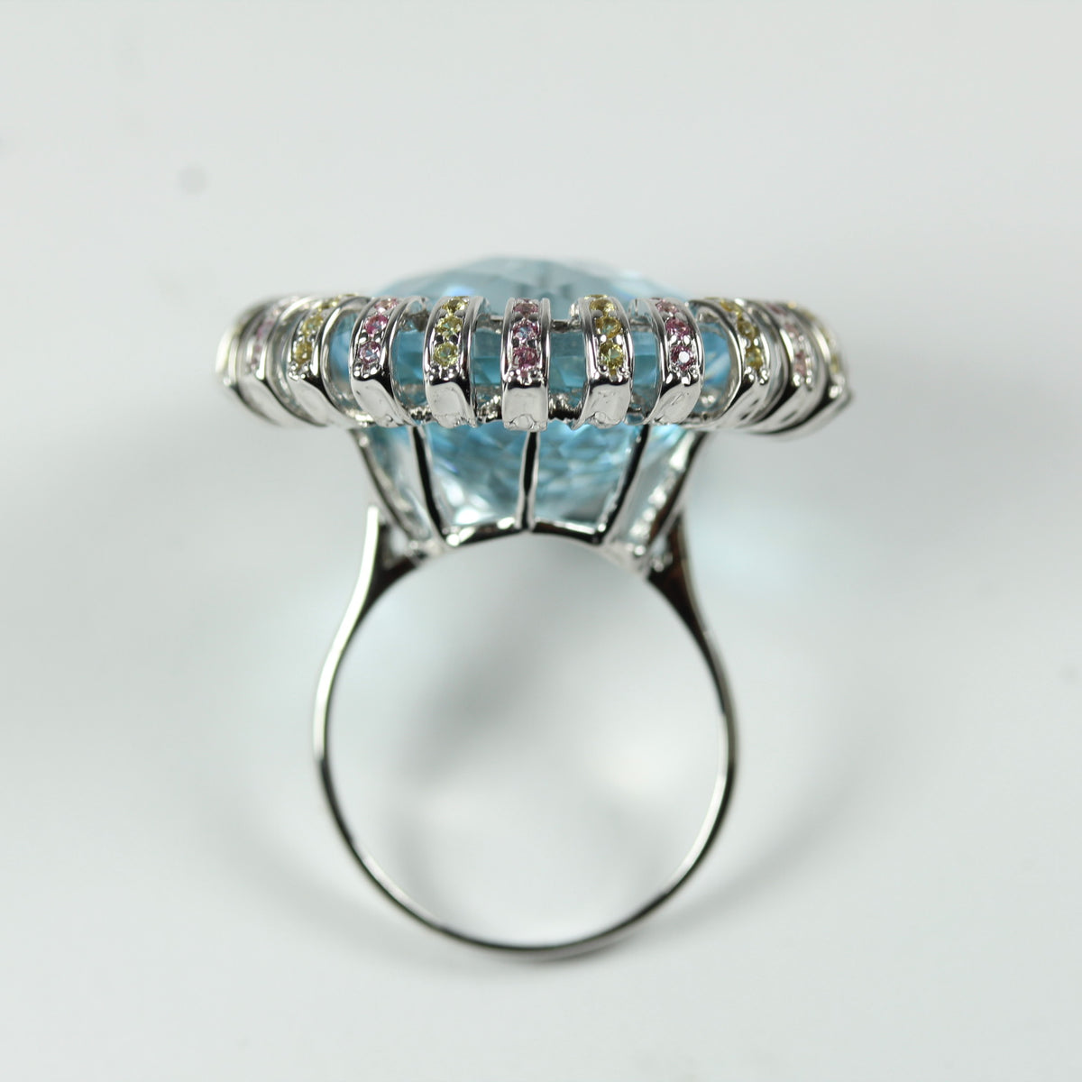 Swiss Blue Topaz, Pink and Yellow Sapphire Ring