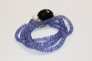 Tanzanite, Pearl and Whitby Jet Necklace