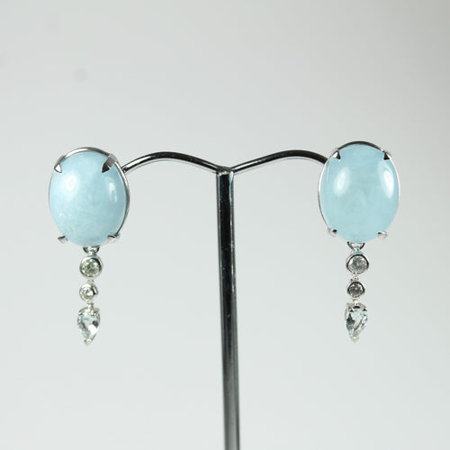 White Gold Aquamarine Cabochon and Diamond Earrings