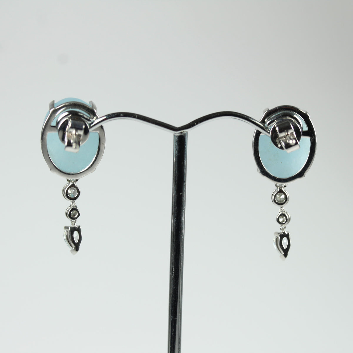 White Gold Aquamarine Cabochon and Diamond Earrings