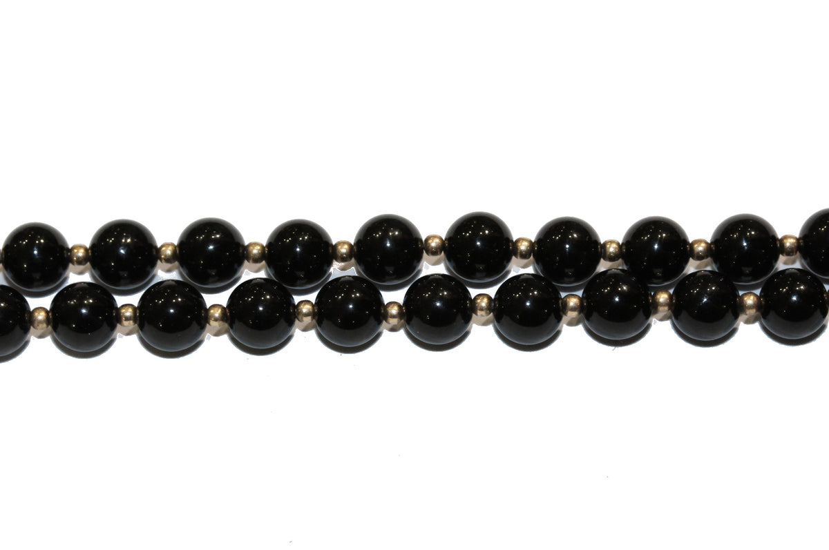 Vintage 9ct Yellow Gold Black Jadeite Beaded Necklace