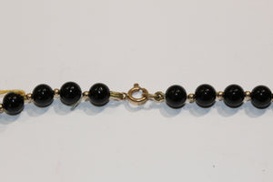 Vintage 9ct Yellow Gold Black Jadeite Beaded Necklace