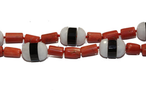 White Agate, Black Onyx and Sponge Coral Beaded Necklace
