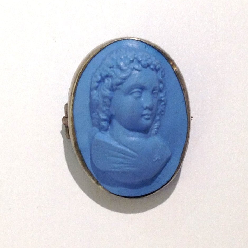 Vintage Sterling Silver Agate Cameo Childrens Brooch