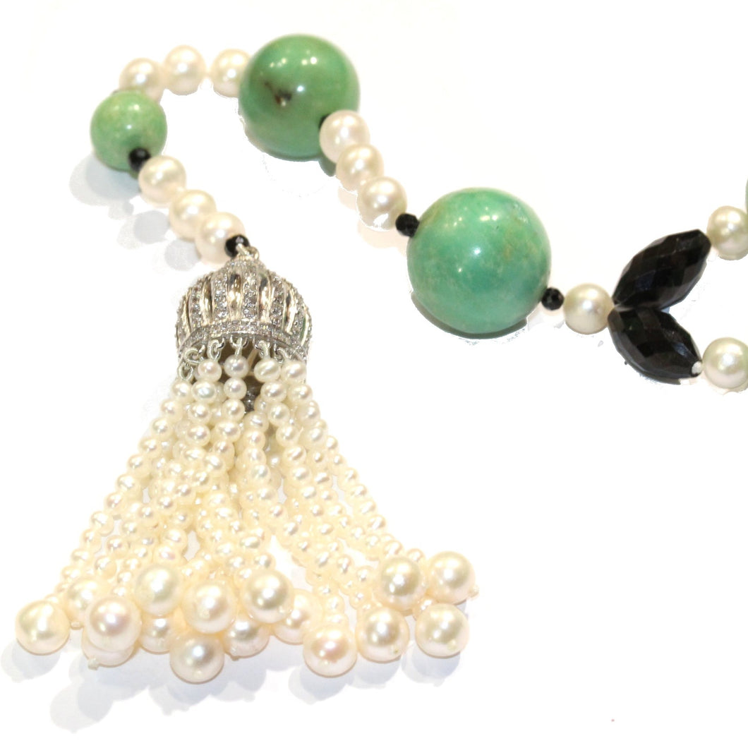 Chrysoprase, Pearl and Spinel Necklace