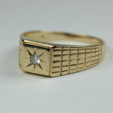 Vintage 9ct Yellow Gold Gypsy Set Diamond Signet Ring