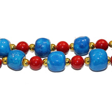 Vintage Blue, Gold and Red Glass Beaded Necklace