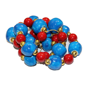 Vintage Blue, Gold and Red Glass Beaded Necklace
