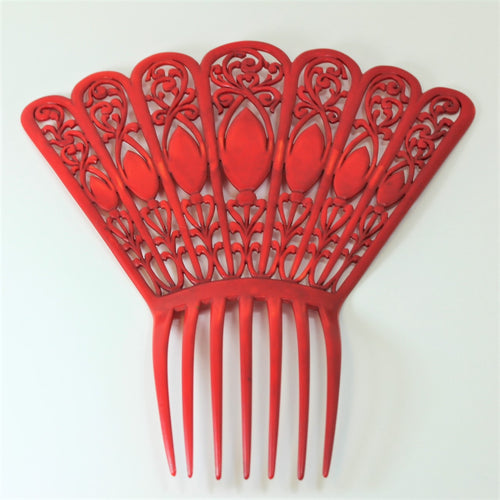 Victorian Red Dyed Carved Lucite Hair Comb