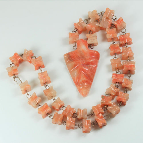 Vintage Orange Alabaster Beaded Necklace