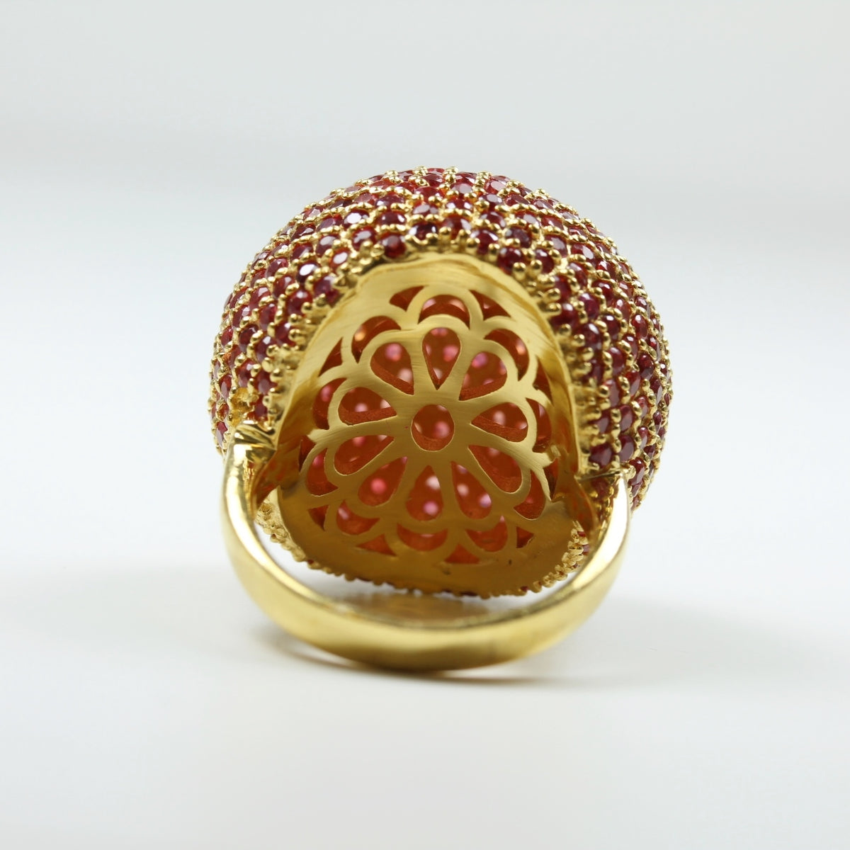 Sterling Silver Gold Plated Red Sapphire Ball Ring