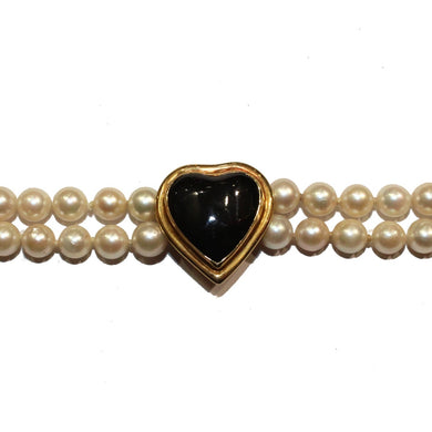 Onyx Heart Cultured Pearl Necklace