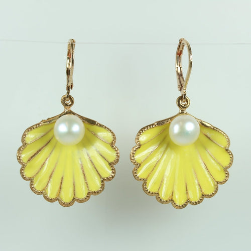 Yellow Enamel Shell Shaped Earrings