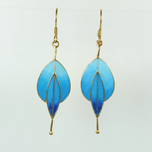 Sterling Silver Gold Plate and Blue Enamel Earrings