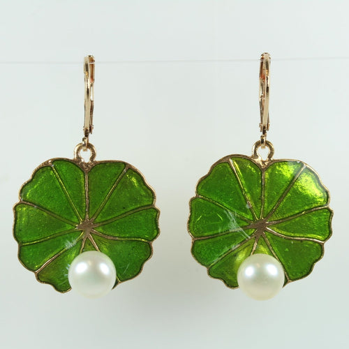 Sterling Silver Gold Plate Enamel and Pearl Earrings