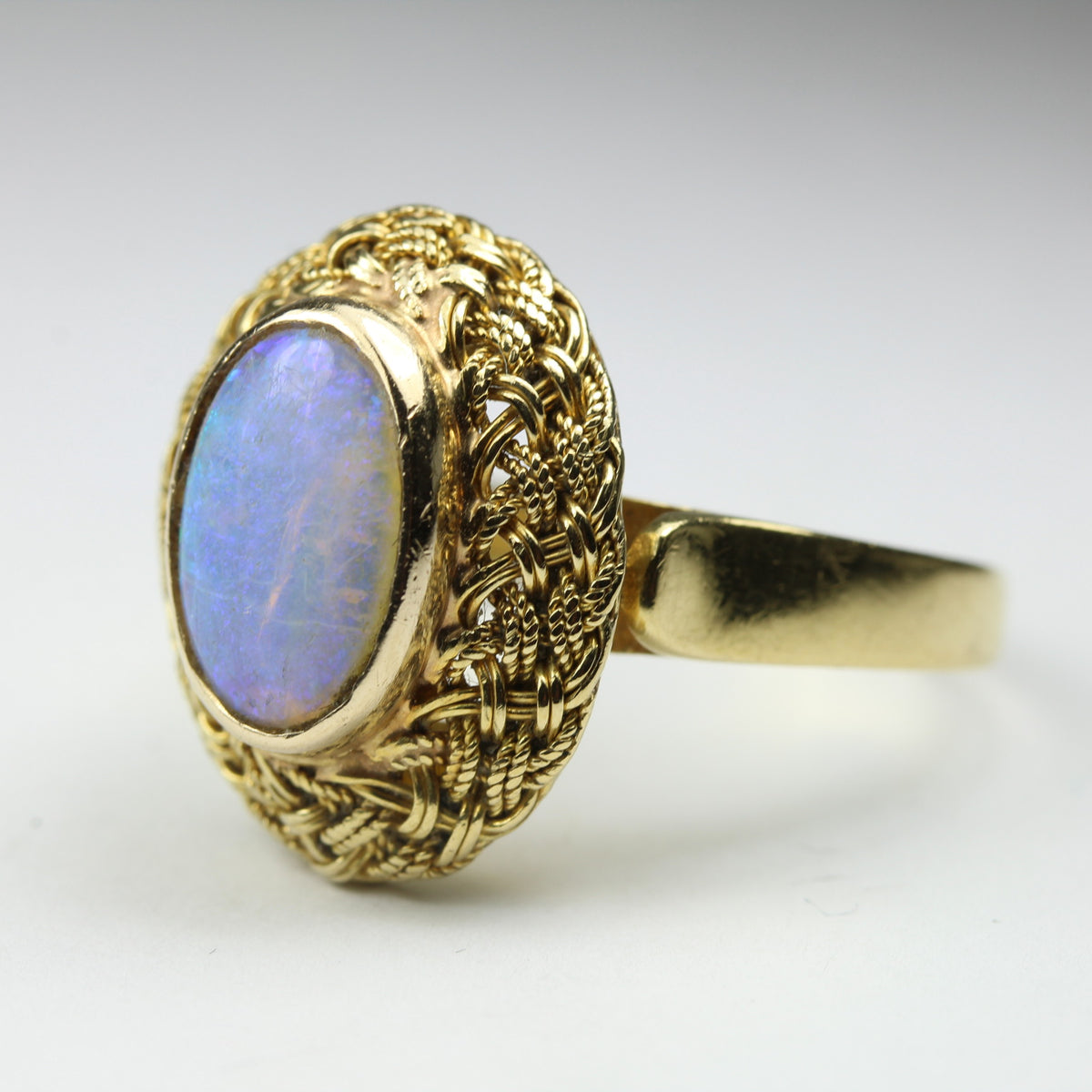 18ct Yellow Gold Solid Black Opal Ring