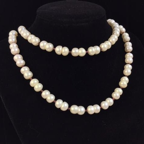 Cultured Button Pearl and Garnet Patterned Beaded Necklace