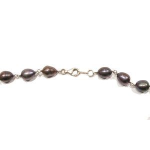 Sterling Silver Black Tahitian Pearl Wire Beaded Necklace