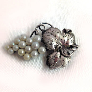 Silver Grape Cluster of Cultured Pearls Brooch