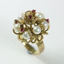 14ct Yellow Gold Freshwater Pearl and Ruby Ring