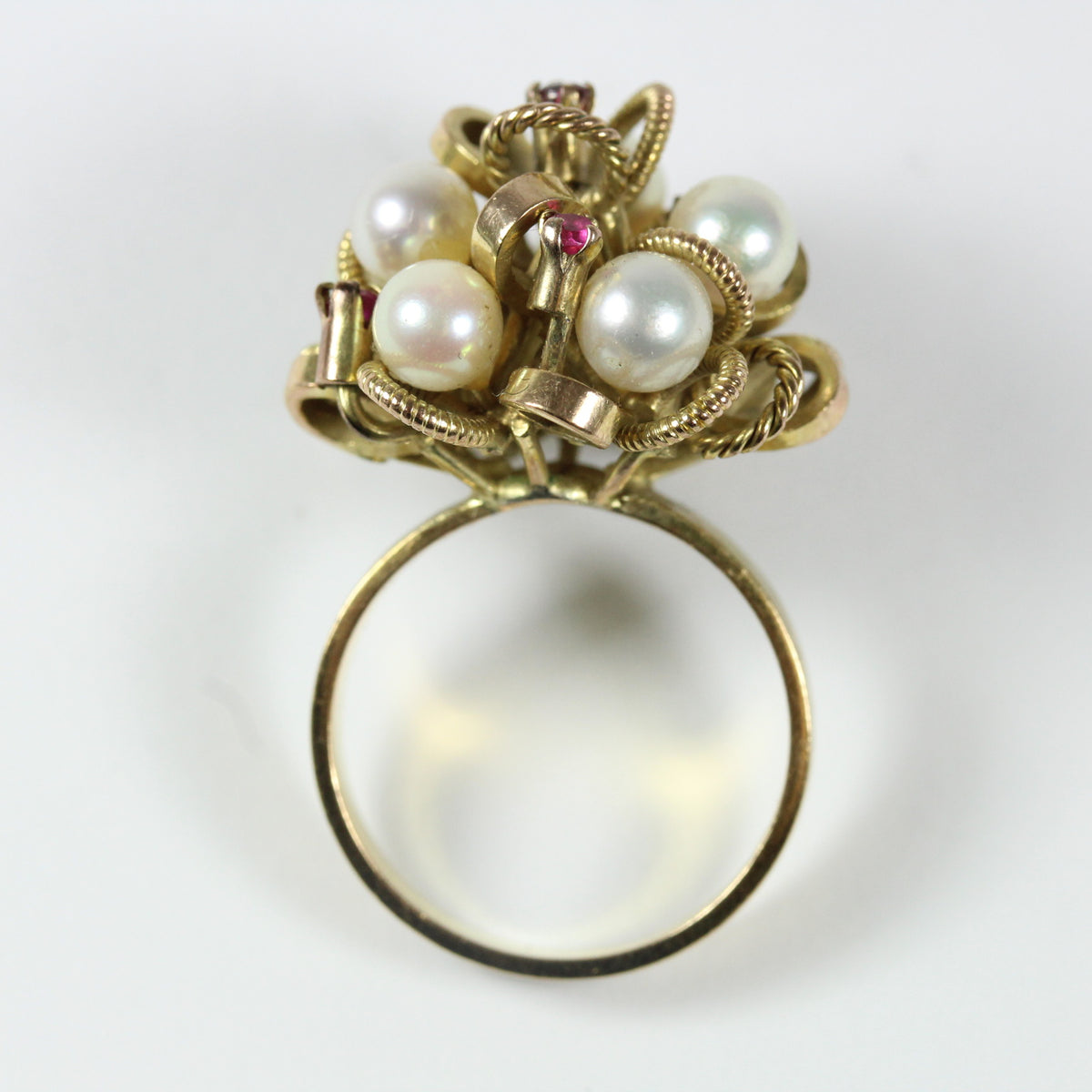 14ct Yellow Gold Freshwater Pearl and Ruby Ring