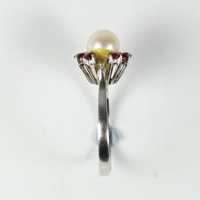 Elaborate 18ct White Gold Cultured Pearl and Ruby Ring