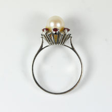 18ct White Gold Cultured Pearl and Ruby Ring