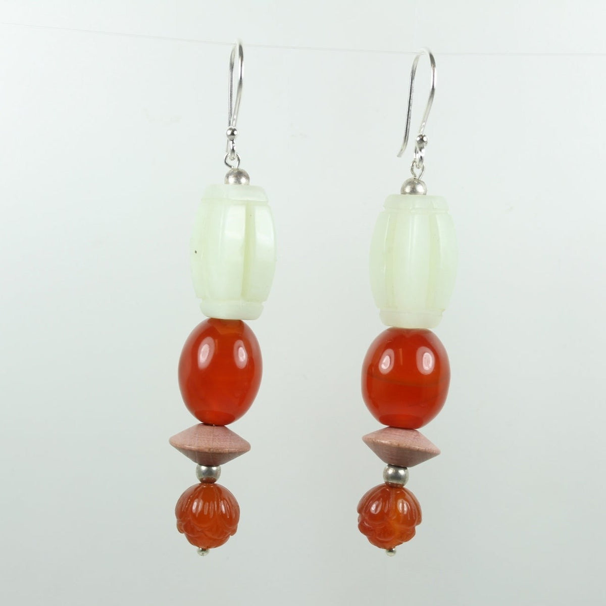 Sterling Silver Jadeite and Carnelian Earrings