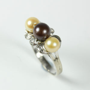 Vintage Trilogy 14ct White Gold Black Tahitian and Cultured Pearl Ring