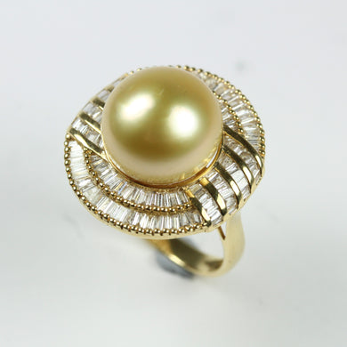 Channel Set Diamonds and Golden South Sea Pearl Ring
