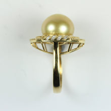 Channel Set Diamonds and Golden South Sea Pearl Ring