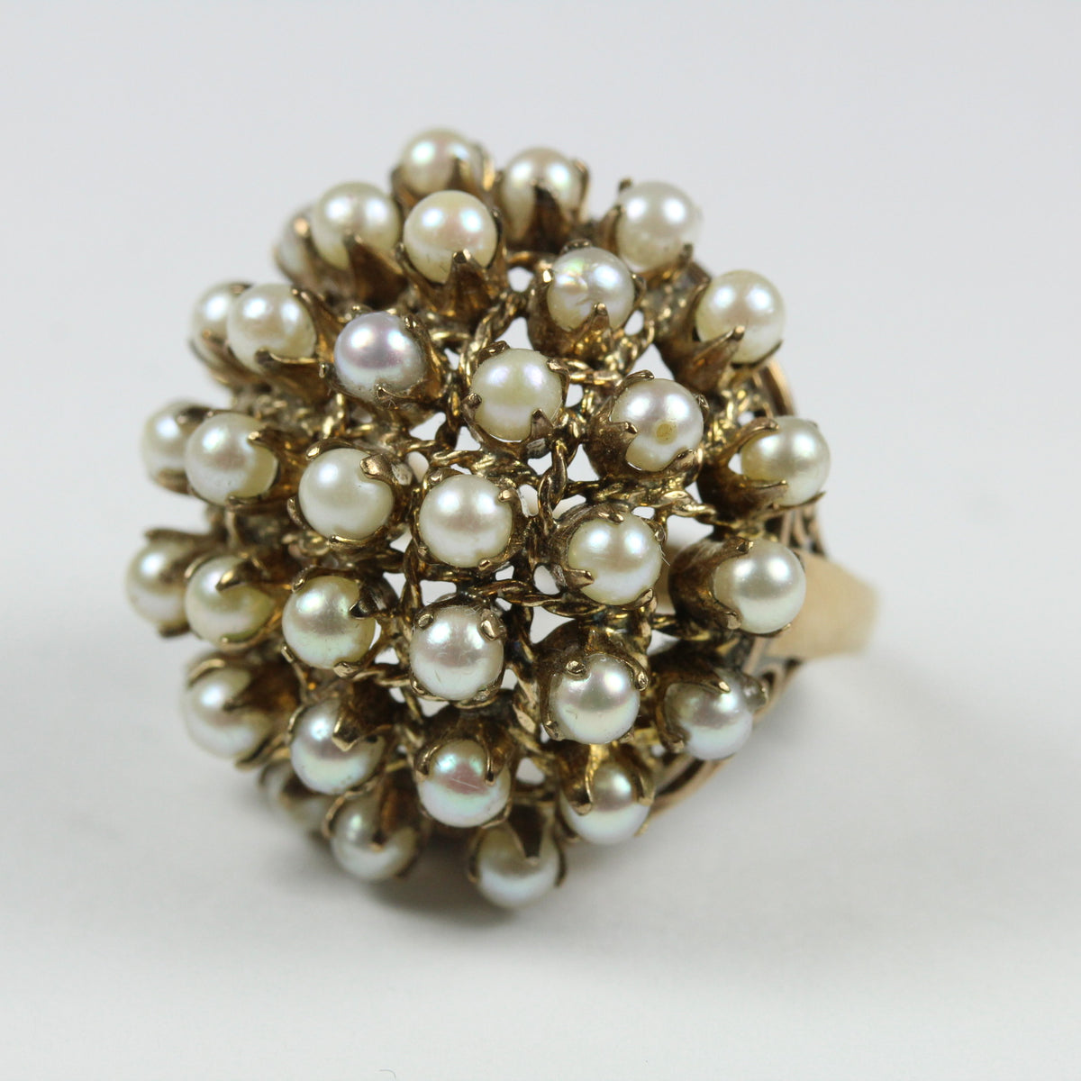 Vintage 14ct Yellow Gold Woven Basket Seed Pearl Ring