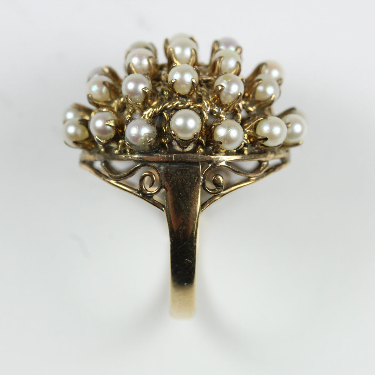 Vintage 14ct Yellow Gold Woven Basket Seed Pearl Ring