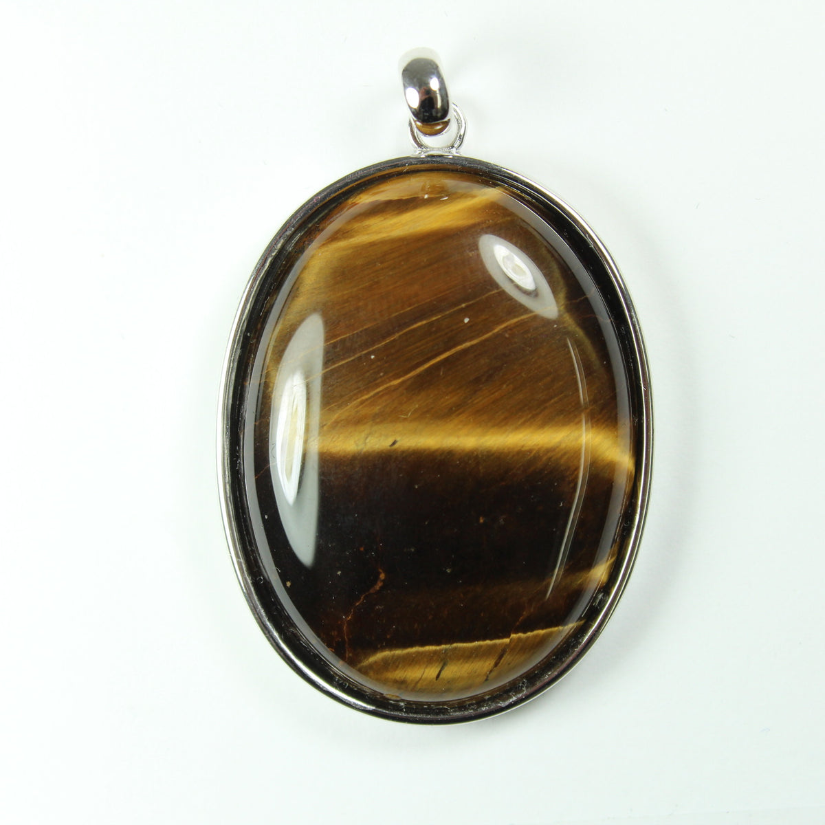 Sterling  Silver Oval Tigers Eye Gemstone Pendant