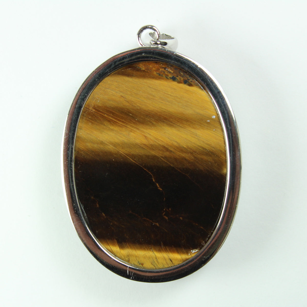 Sterling  Silver Oval Tigers Eye Gemstone Pendant