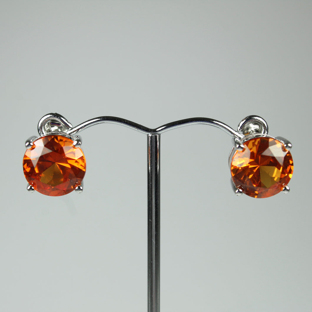Sterling Silver Round Cut Orange Studded Earrings