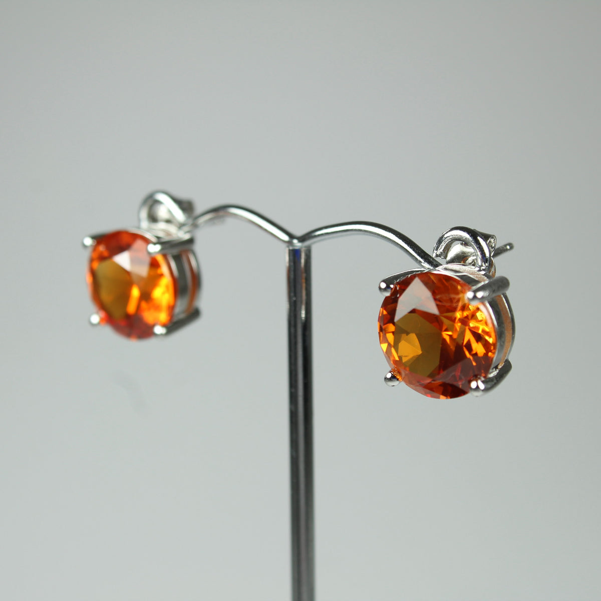 Sterling Silver Round Cut Orange Studded Earrings