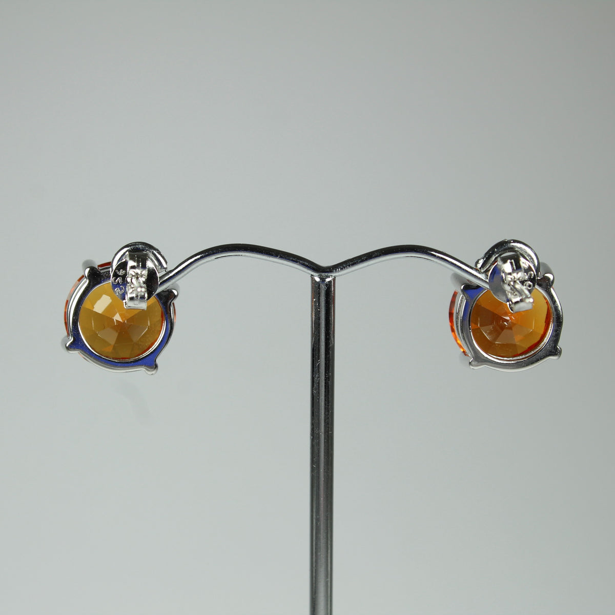 Sterling Silver Round Cut Orange Studded Earrings