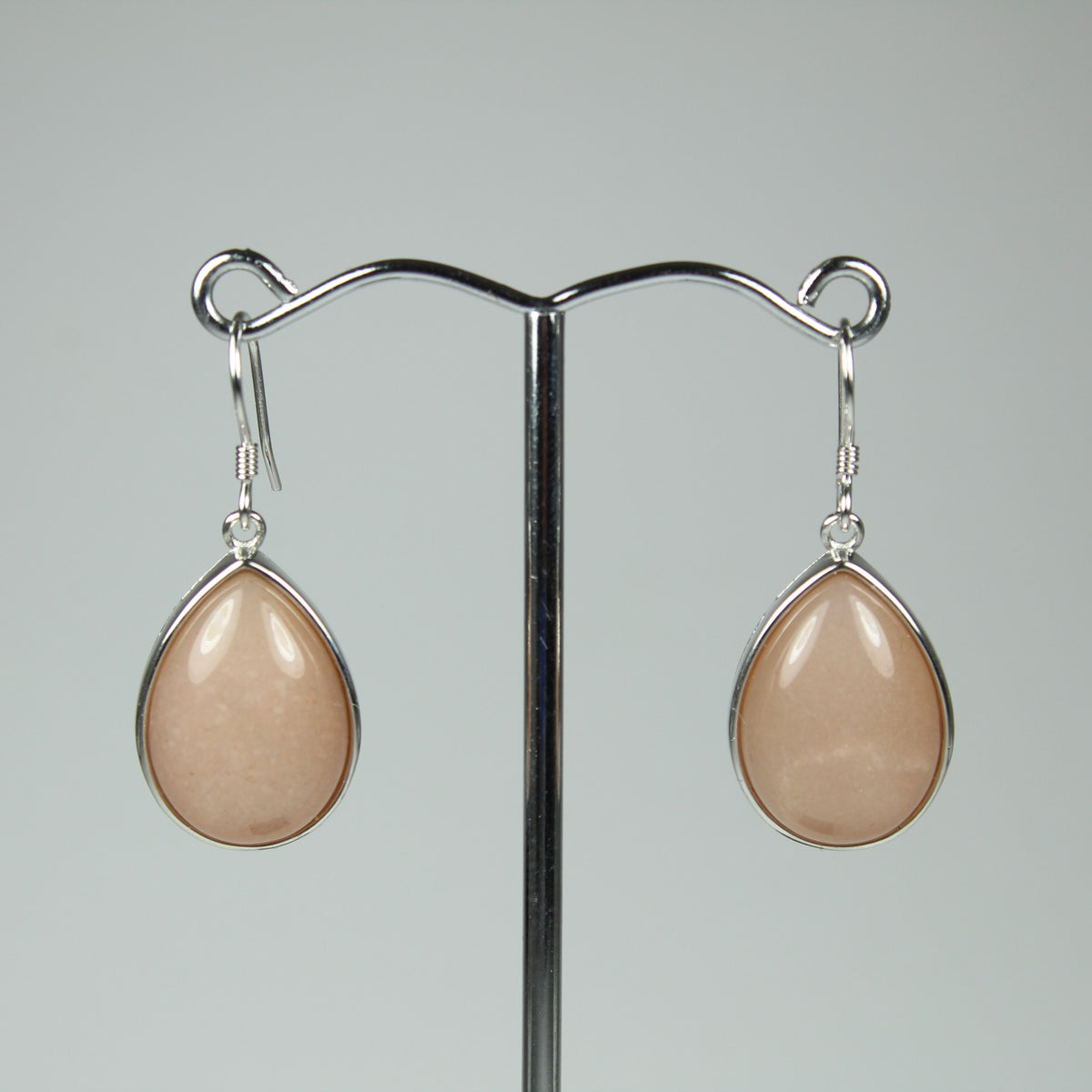 Sterling Silver Drop Shaped Pink Moonstone Earrings