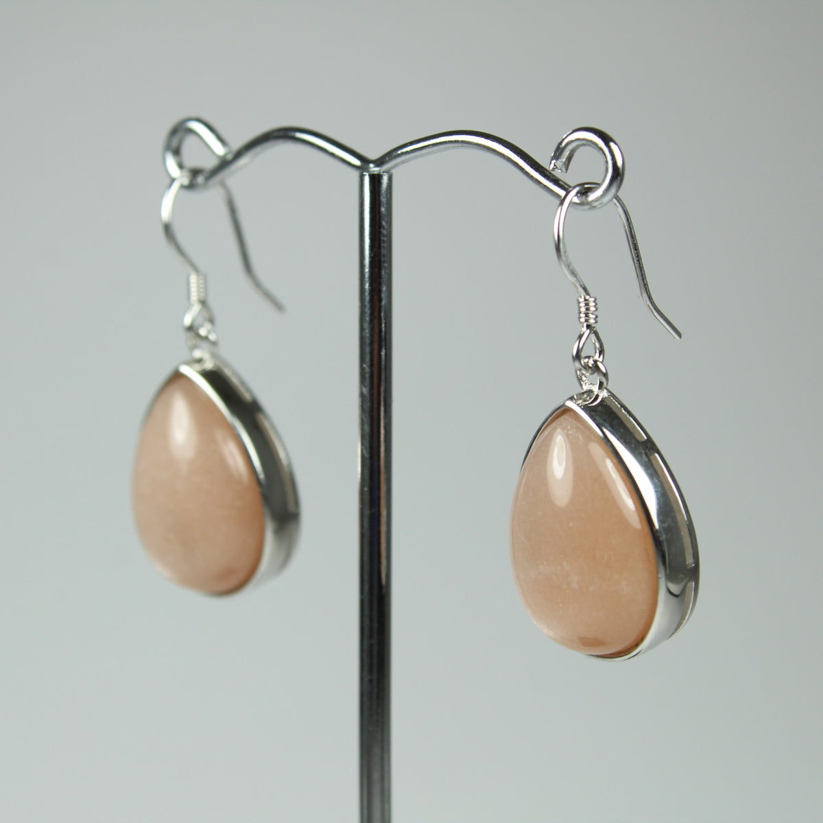 Sterling Silver Drop Shaped Pink Moonstone Earrings