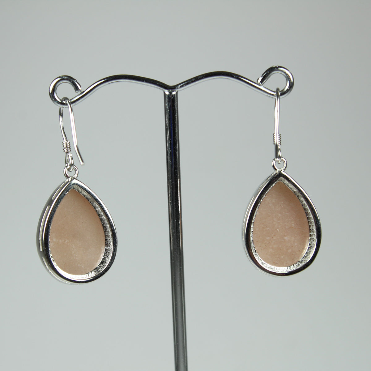 Sterling Silver Drop Shaped Pink Moonstone Earrings