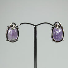 Sterling Silver Oval Cut Purple Amethyst Studded Earrings