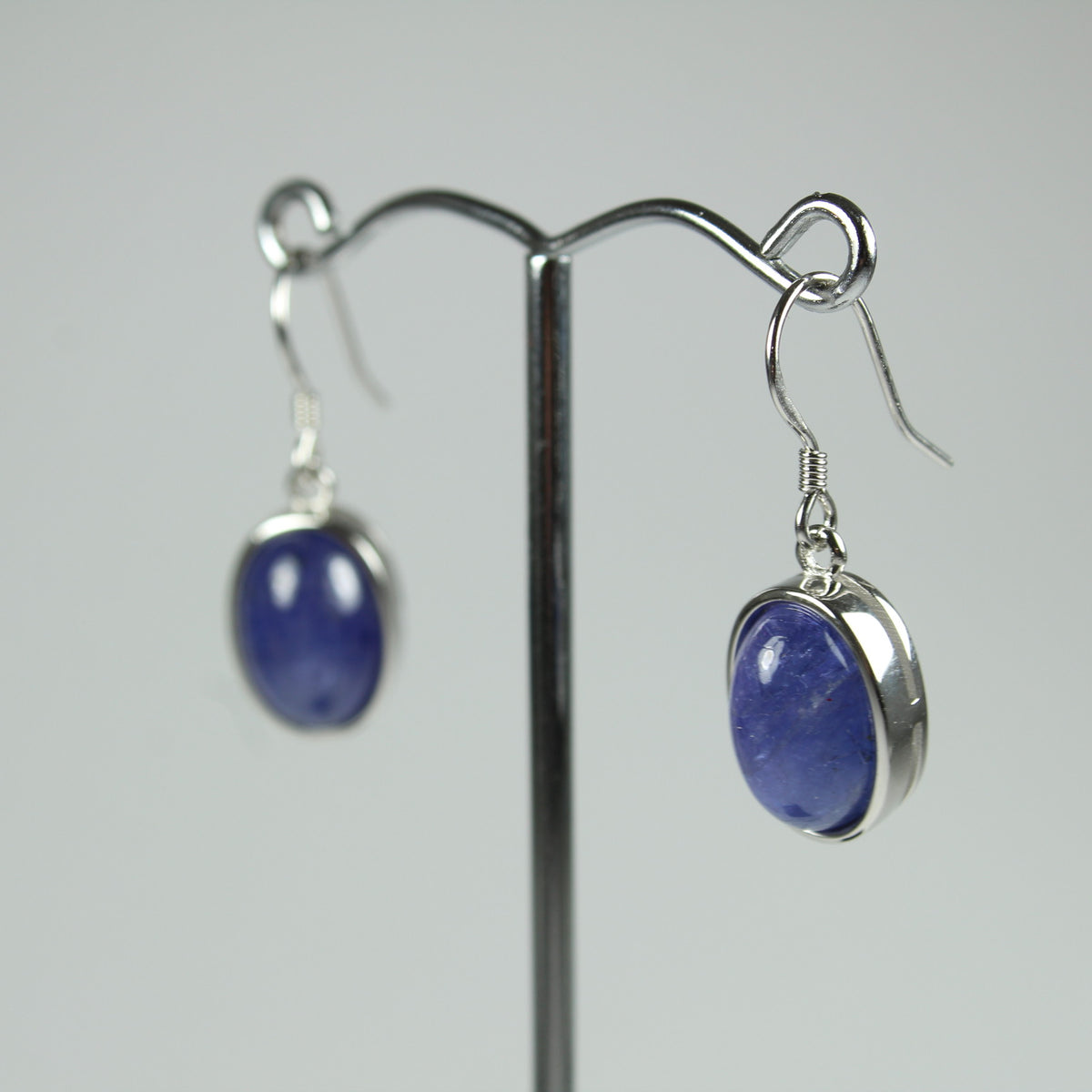 Sterling Silver Cabochon Tanzanite Earrings