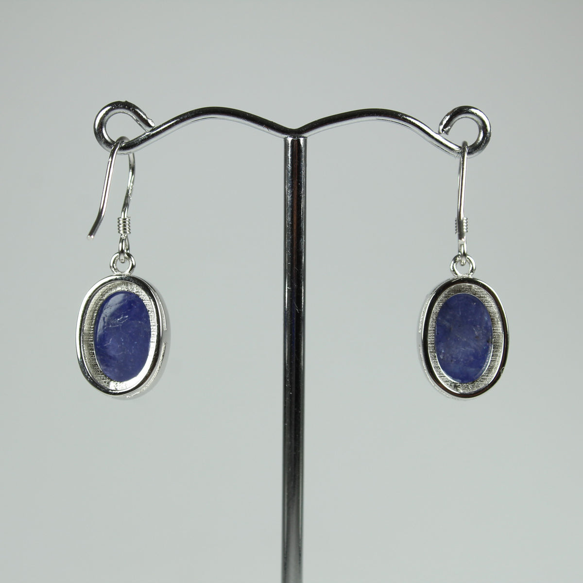Sterling Silver Cabochon Tanzanite Earrings