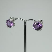 Sterling Silver Round Cut Purple Amethyst Studded Earrings