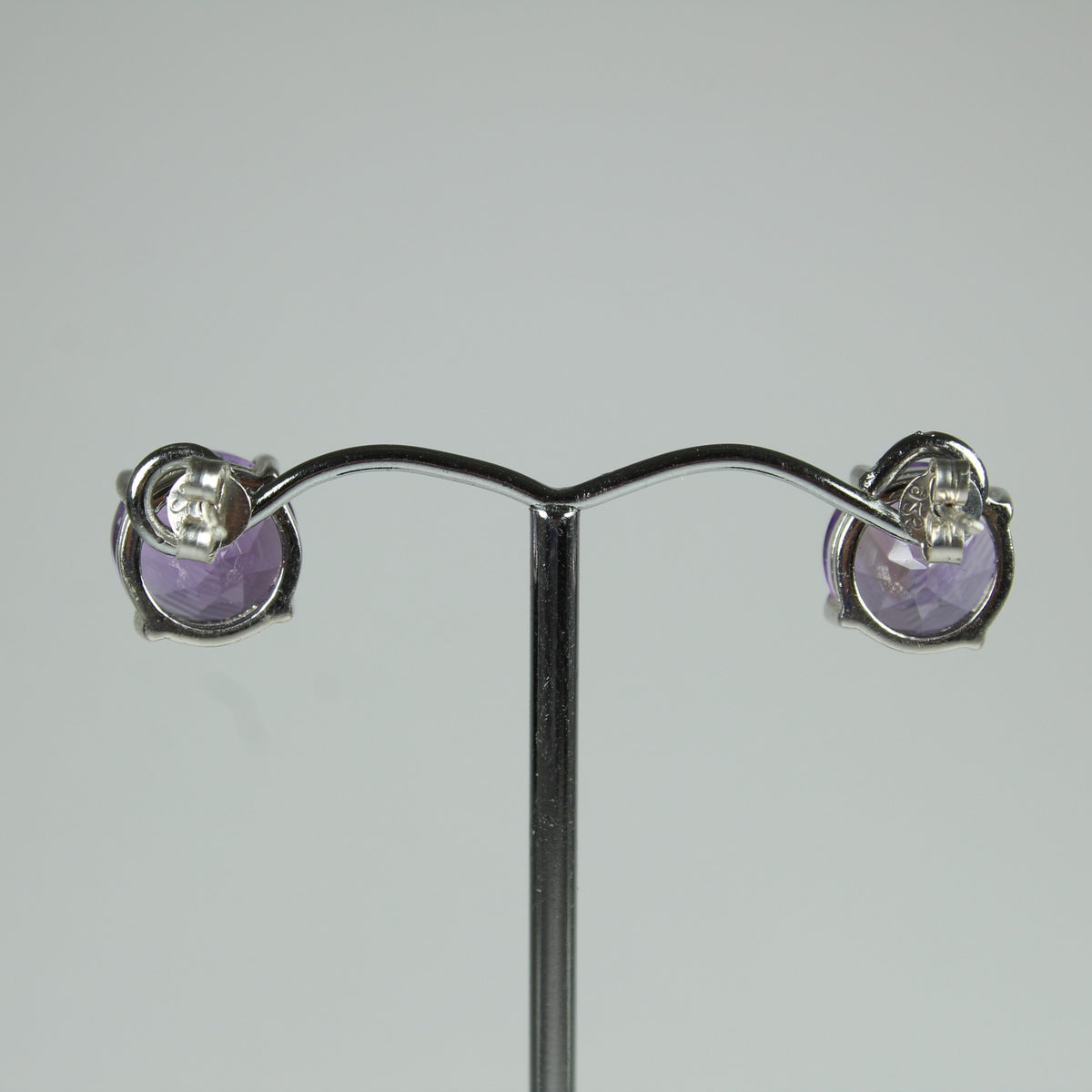 Sterling Silver Round Cut Purple Amethyst Studded Earrings