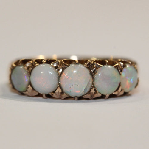 Antique 18ct Yellow Gold 2.24ct Solid Opal Bridge Ring