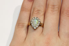 Vintage 9ct Yellow Gold Pear Cut Opal and Diamond Ring